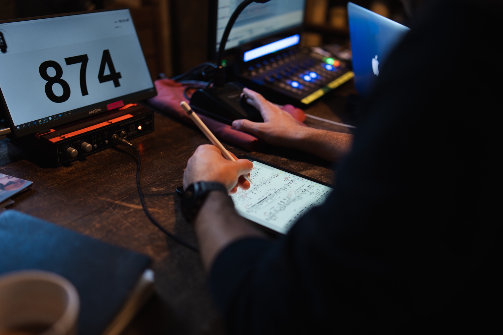 Microphone and camera setup during classical recording session
